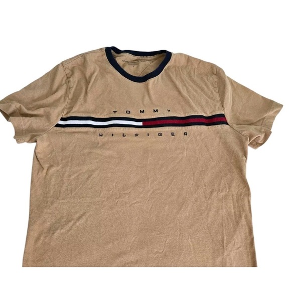Tommy‎ Hilfiger Mens Short Sleeve Crew Neck Shirt Size Medium Brown Y2K Casual - Picture 1 of 10